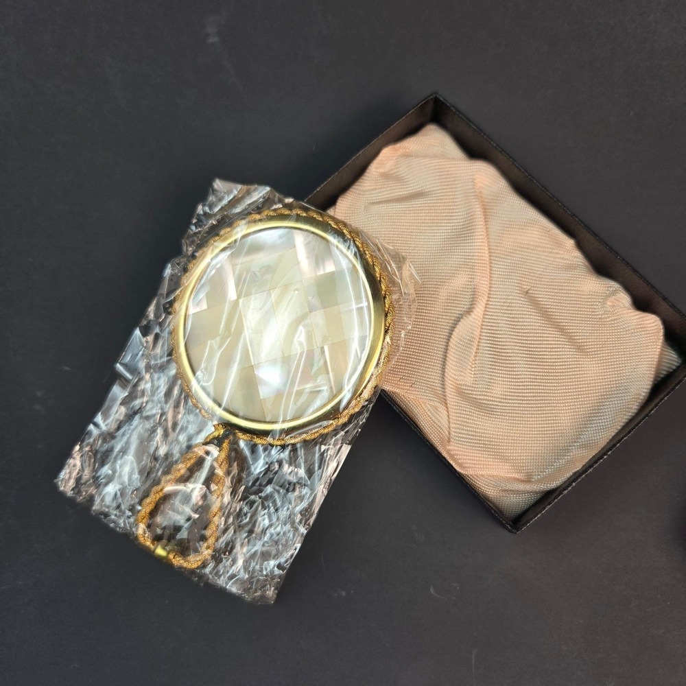 Vintage West Germany Solid Brass Mother of Pearl Hand Mirror Massiv Messing NEW